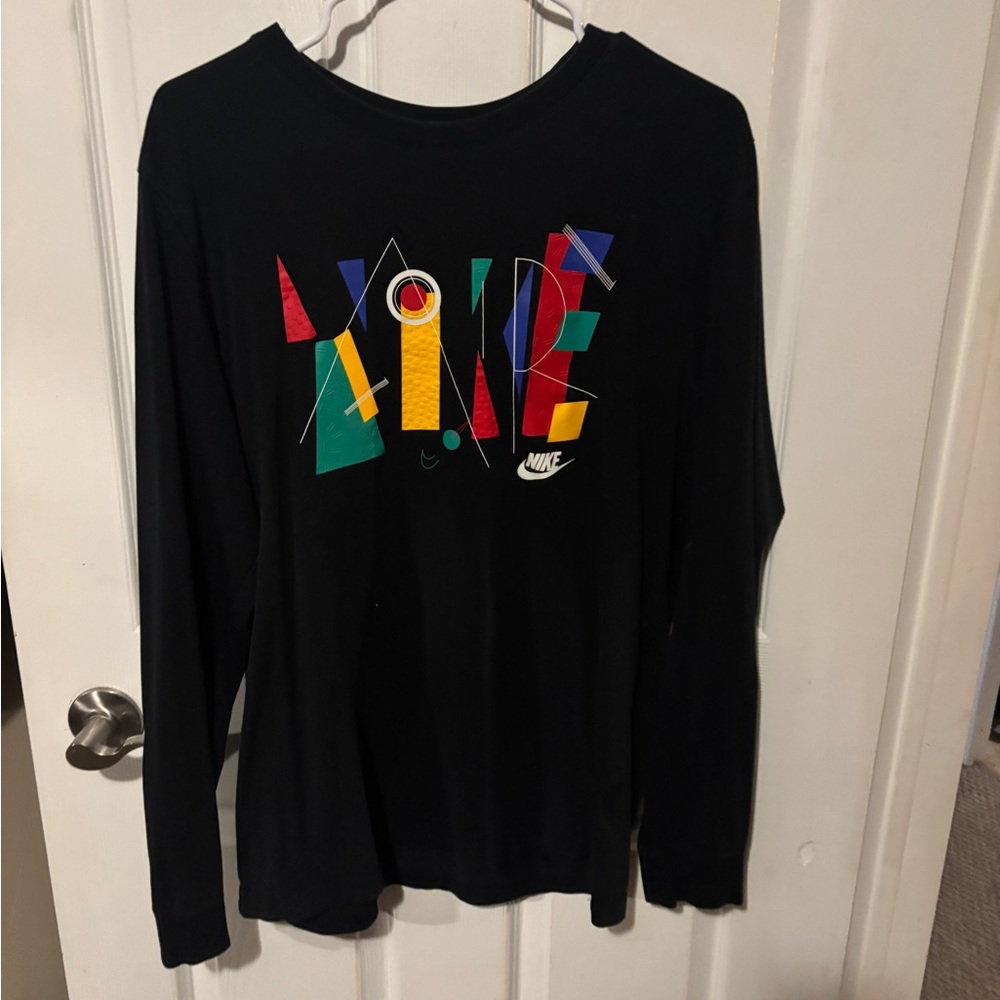 Nike Black Long Sleeve Shirt with Multicolor Logo